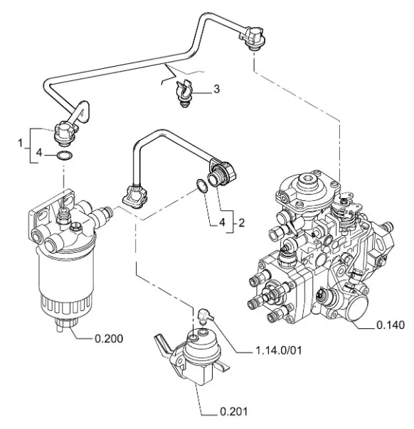 504025720 - Трубка топл. ТНВДнасос подкач. ДВС NEF4,5 H/WD, Dieci